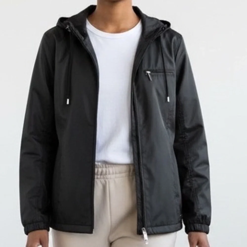 Outbrook Womens Black Hooded Rain Jacket Full Zip Windbreaker L 12/14 gorpcore